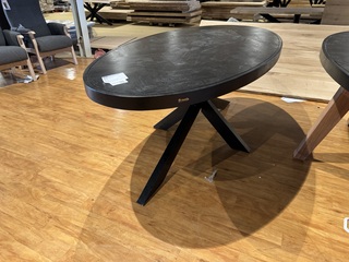 Eettafel, zwart hardhout, zwart metalen spinpoot